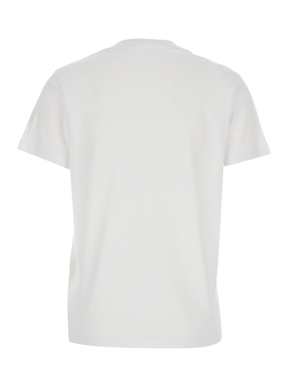 Moncler Women White Crew Neck T-Shirt With Logo Print On The Front In Cotton For Women