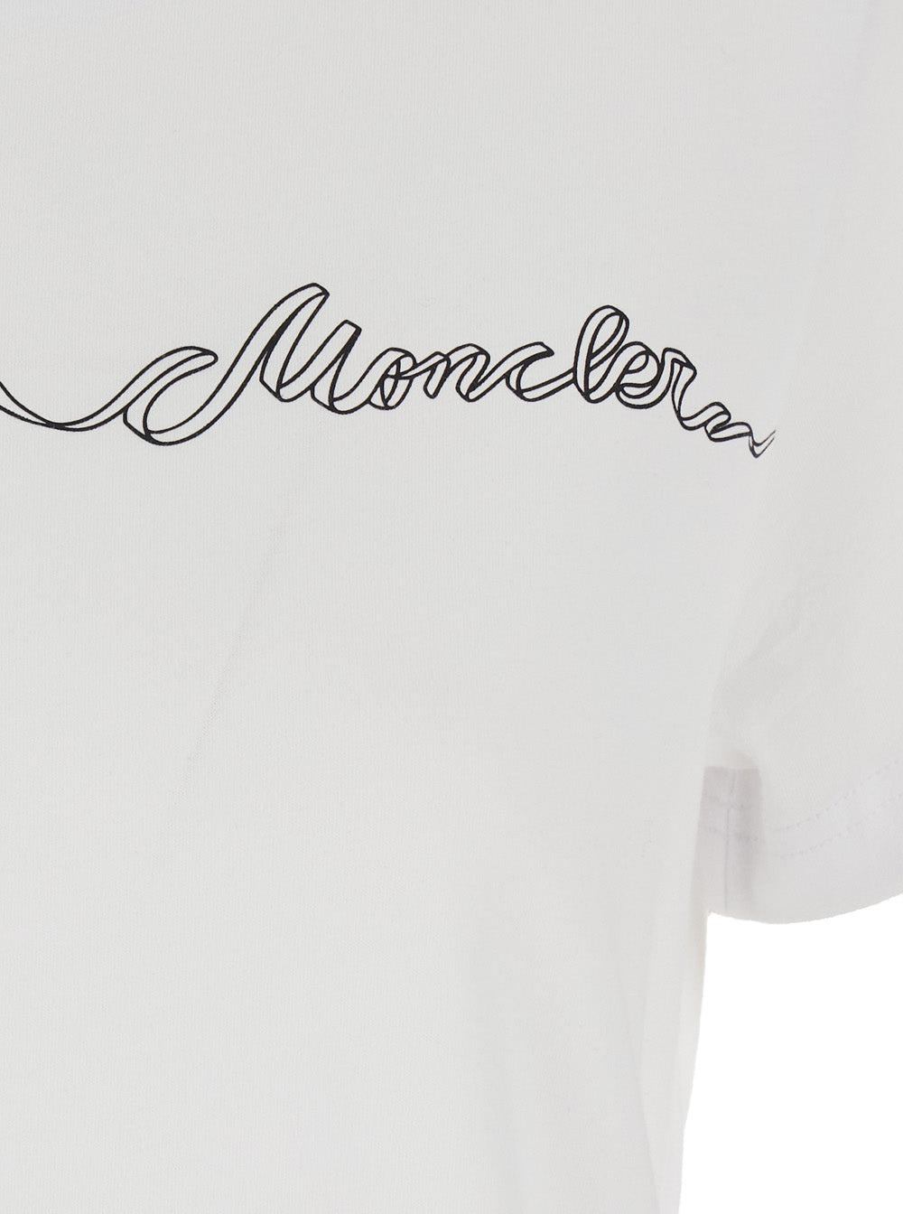 Moncler Women White Crew Neck T-Shirt With Logo Print On The Front In Cotton For Women