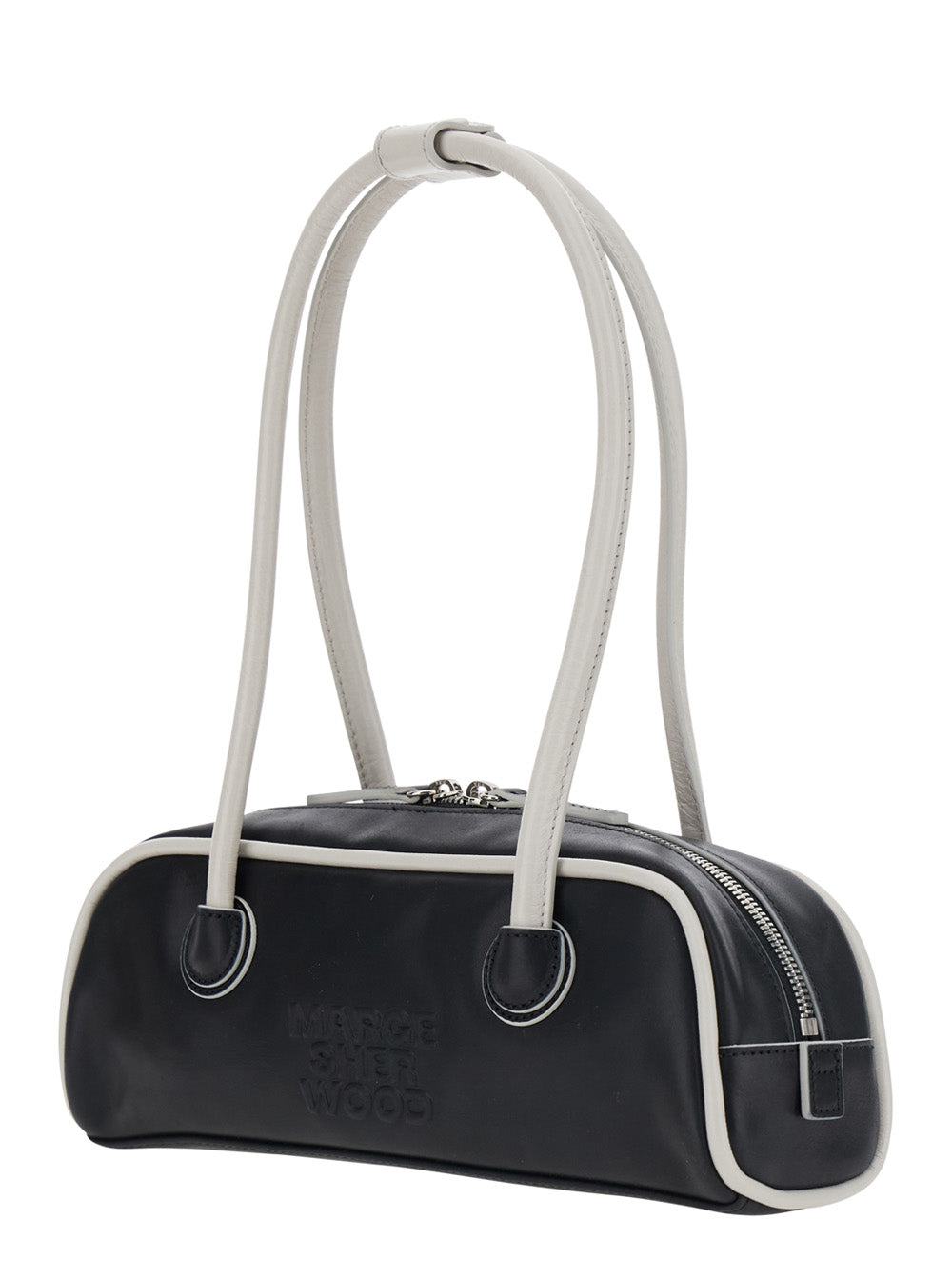 MARGESHERWOOD Margesherwood Women 'Soft Baguette' Black Mini Shoulder Bag With Logo Lettering On The Front In Leather For Women