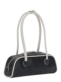 MARGESHERWOOD Margesherwood Women 'Soft Baguette' Black Mini Shoulder Bag With Logo Lettering On The Front In Leather For Women