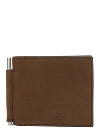 Tom Ford Men Brown Wallet With Embossed Logo Lettering And Money Clip In Leather For Men