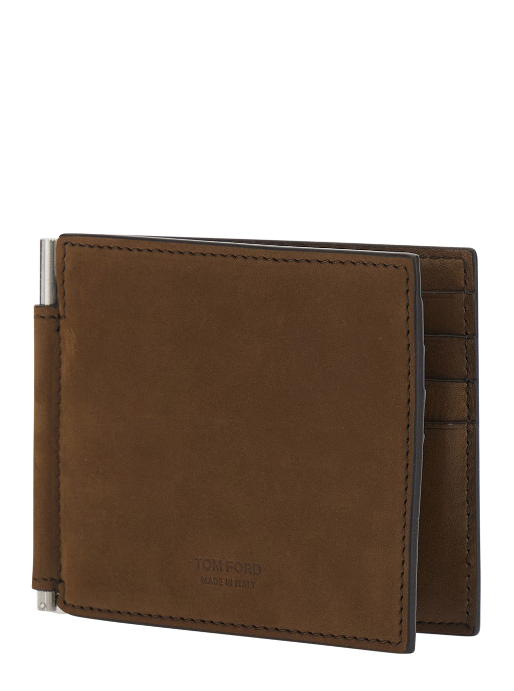 Tom Ford Men Brown Wallet With Embossed Logo Lettering And Money Clip In Leather For Men