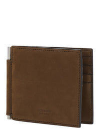 Tom Ford Men Brown Wallet With Embossed Logo Lettering And Money Clip In Leather For Men