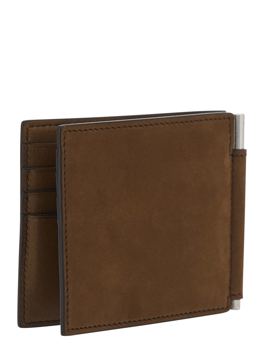 Tom Ford Men Brown Wallet With Embossed Logo Lettering And Money Clip In Leather For Men