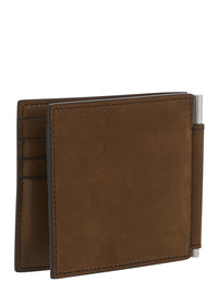 Tom Ford Men Brown Wallet With Embossed Logo Lettering And Money Clip In Leather For Men