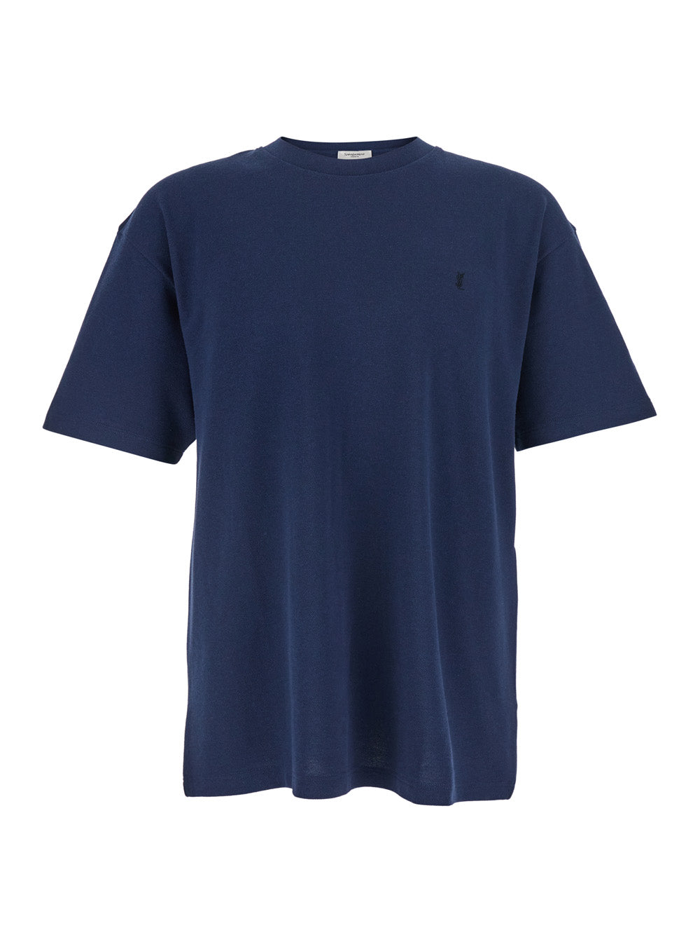 Saint Laurent Men Blue T-Shirt With Round Neck And Short Sleeves In Cotton For Men