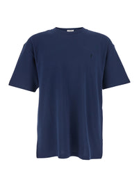 Saint Laurent Men Blue T-Shirt With Round Neck And Short Sleeves In Cotton For Men