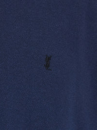 Saint Laurent Men Blue T-Shirt With Round Neck And Short Sleeves In Cotton For Men