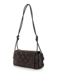 BOTTEGA VENETA Bottega Veneta Women 'Notturno' Brown Crossbody Bag With All-Over Intreccio Motif And Knot Detail Strap In Suede For Women