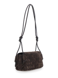 BOTTEGA VENETA Bottega Veneta Women 'Notturno' Brown Crossbody Bag With All-Over Intreccio Motif And Knot Detail Strap In Suede For Women