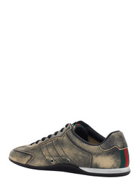 Gucci Women 'Elan' Black Low Top Sneakers With Web Detail On Tongue And Heel In Suede For Women