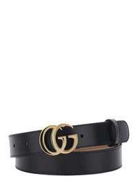 Gucci Men 'Gg Running' Black Belt With Gg Plate Closure In Leather For Men
