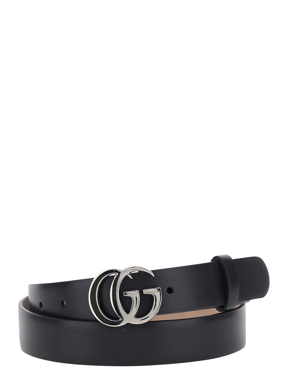 Gucci Men 'Gg Running' Black Belt With Gg Plate Clasp And Loops In Leather For Men