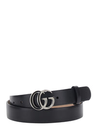 Gucci Men 'Gg Running' Black Belt With Gg Plate Clasp And Loops In Leather For Men