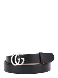 Gucci Men 'Gg Running' Black Belt With Gg Plate Clasp And Loops In Leather For Men
