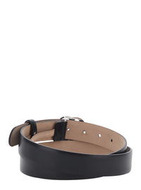 Gucci Men 'Gg Running' Black Belt With Gg Plate Clasp And Loops In Leather For Men