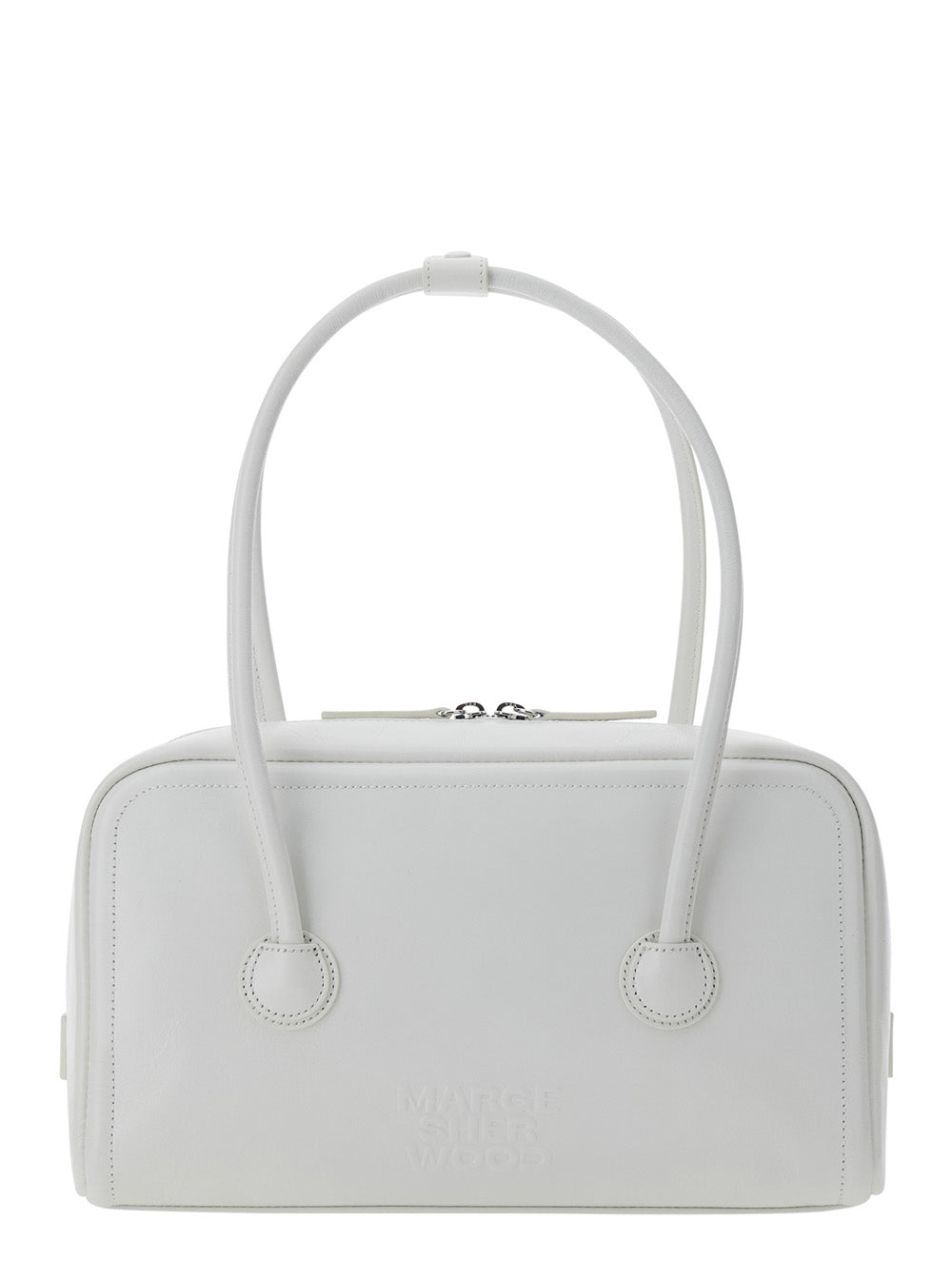 Margesherwood Women 'Soft Boston' White Small Shoulder Bag With Logo Lettering On The Front In Leather For Women