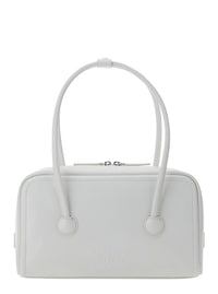 Margesherwood Women 'Soft Boston' White Small Shoulder Bag With Logo Lettering On The Front In Leather For Women