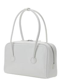 Margesherwood Women 'Soft Boston' White Small Shoulder Bag With Logo Lettering On The Front In Leather For Women