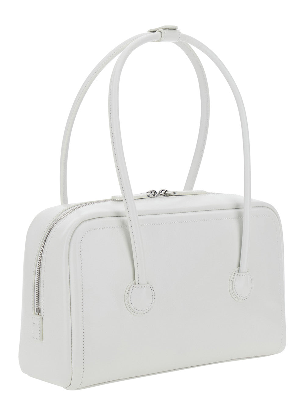 Margesherwood Women 'Soft Boston' White Small Shoulder Bag With Logo Lettering On The Front In Leather For Women