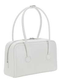 Margesherwood Women 'Soft Boston' White Small Shoulder Bag With Logo Lettering On The Front In Leather For Women