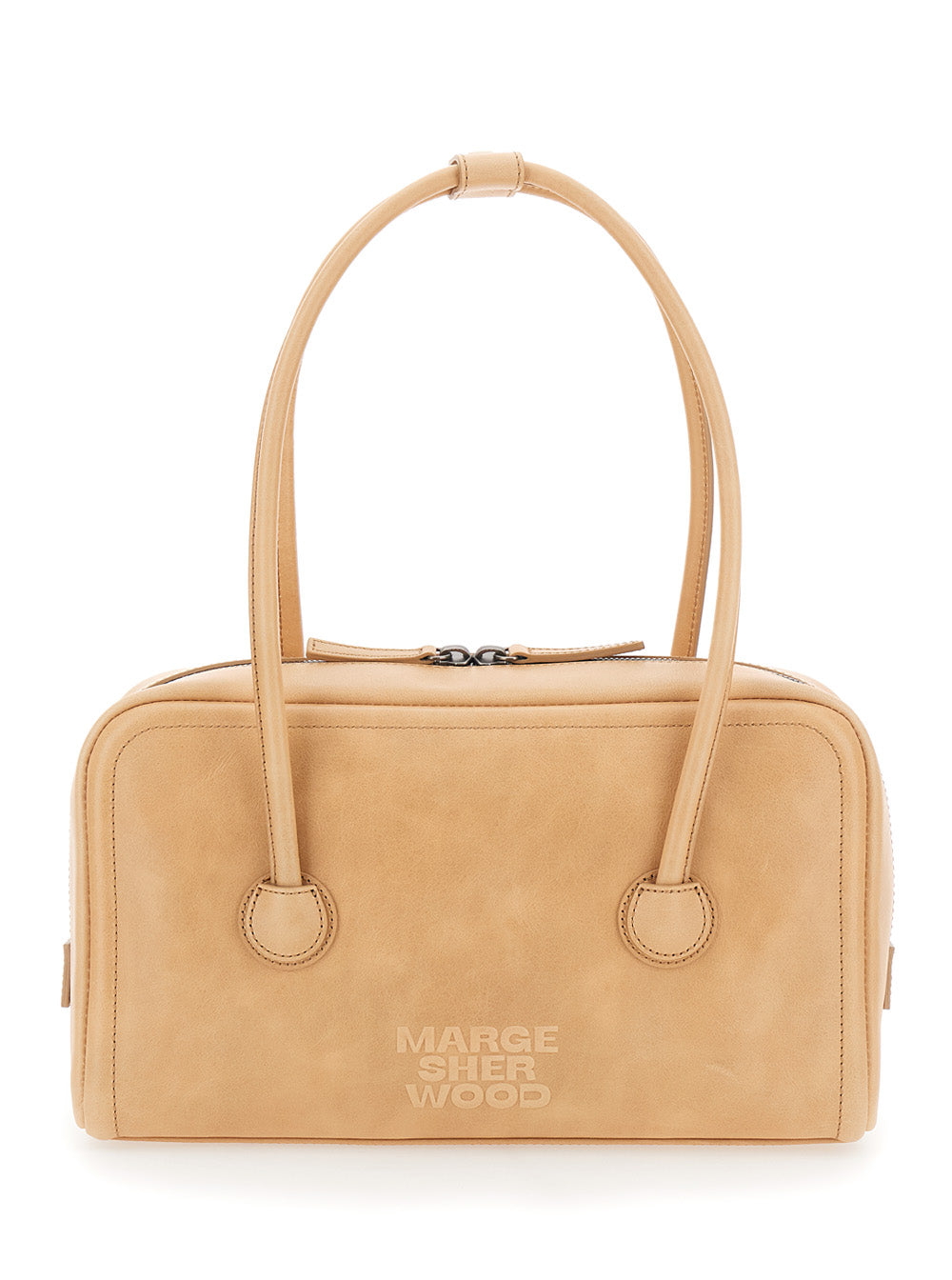 MARGESHERWOOD Margesherwood Women 'Soft Boston' Beige Small Shoulder Bag With Logo Lettering On The Front In Leather For Women