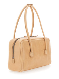 MARGESHERWOOD Margesherwood Women 'Soft Boston' Beige Small Shoulder Bag With Logo Lettering On The Front In Leather For Women
