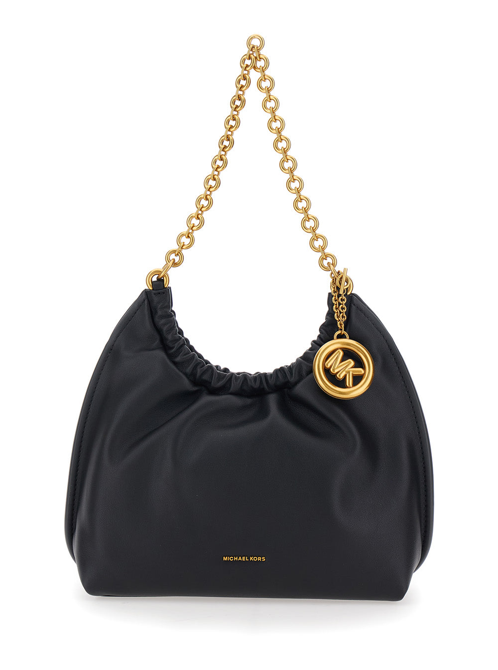 MICHAEL MICHAEL KORS Michael Michael Kors Women 'Indie Small' Black Shoulder Bag With Chain Strap And Logo Plate On The Front In Leather Women