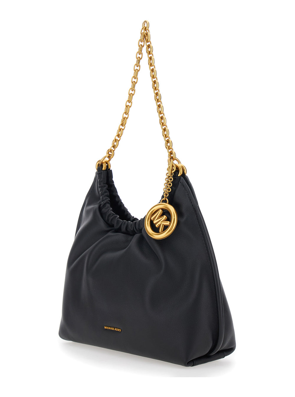MICHAEL MICHAEL KORS Michael Michael Kors Women 'Indie Small' Black Shoulder Bag With Chain Strap And Logo Plate On The Front In Leather Women