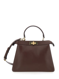 Fendi Women 'Peekaboo I See You' Brown Handbag With Claw Closure And Sequins Embroidery Inside In Leather Woman