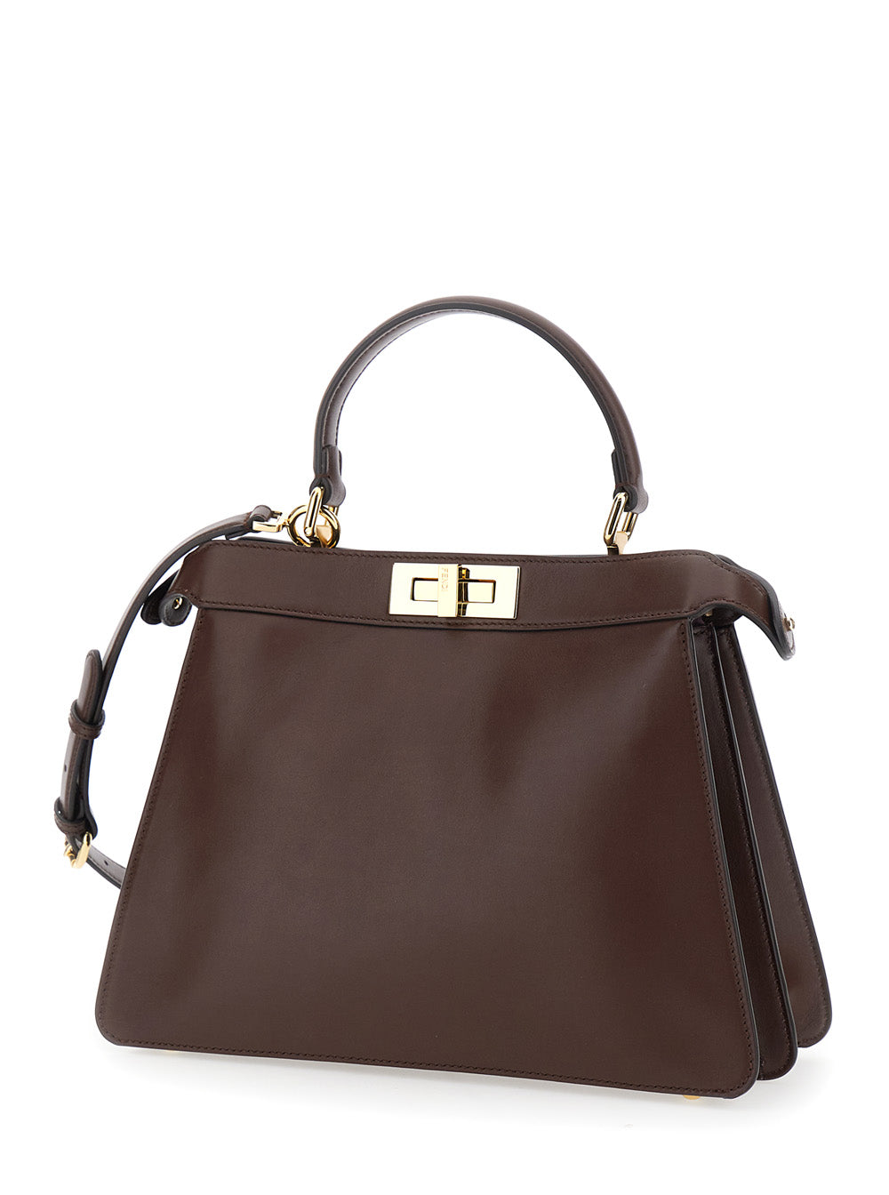 Fendi Women 'Peekaboo I See You' Brown Handbag With Claw Closure And Sequins Embroidery Inside In Leather Woman