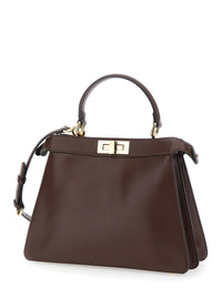 Fendi Women 'Peekaboo I See You' Brown Handbag With Claw Closure And Sequins Embroidery Inside In Leather Woman