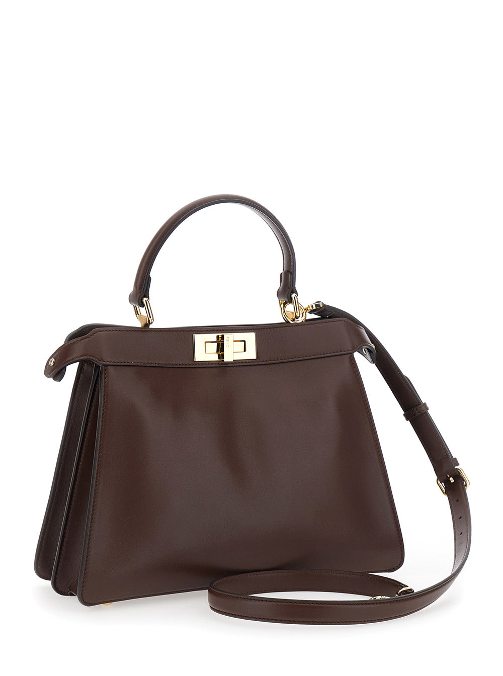 Fendi Women 'Peekaboo I See You' Brown Handbag With Claw Closure And Sequins Embroidery Inside In Leather Woman