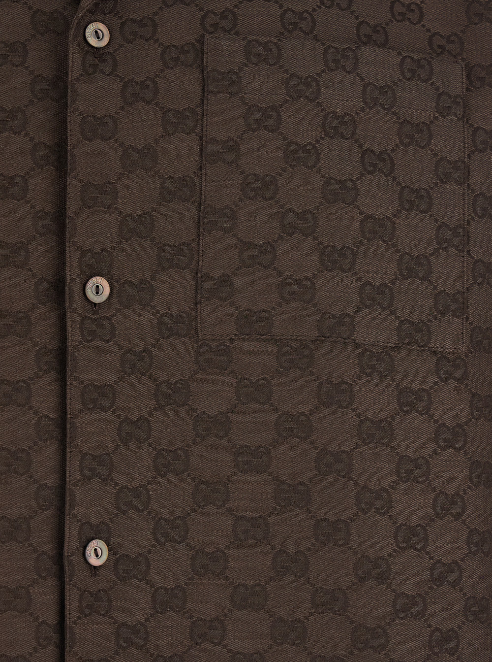 Gucci Men Brown Bowling Shirt With Peak Collar And All-Over Gg Motif In Linen Blend For Men