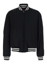 Gucci Men Black Reversible Jacket With Contrasting Details And Bomber Collar In Tech Fabric For Men