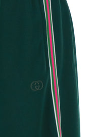Gucci Women Green Pants With Stripe Details In Tech Fabric For Women