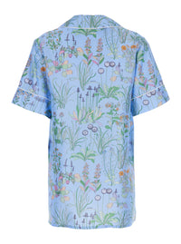 Gucci Women Blue Shirt With Cuban Collar And All-Over Floral Print In Silk Woman