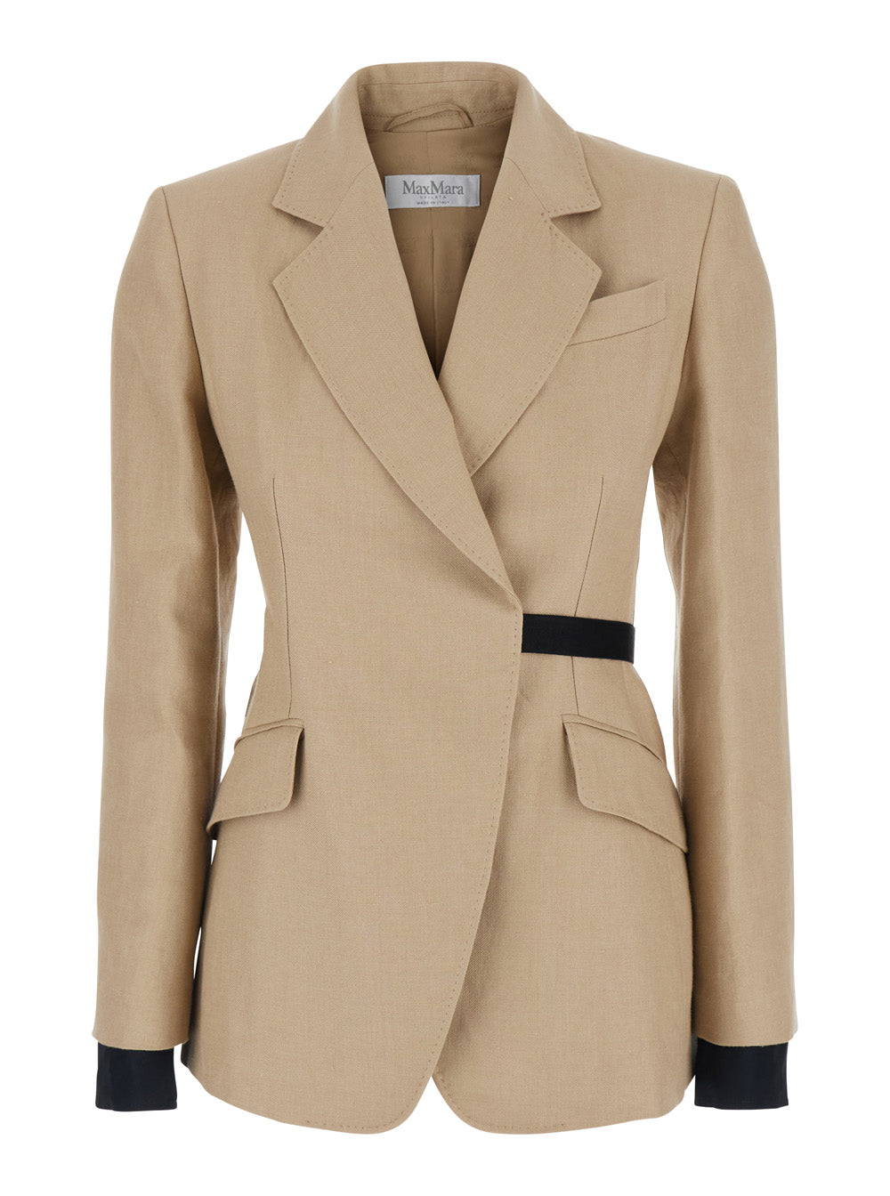 Max Mara Women 'Fionda' Beige Linen Jacket With Notched Revers And Adjustable Waist Belt Woman