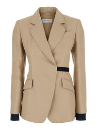 Max Mara Women 'Fionda' Beige Linen Jacket With Notched Revers And Adjustable Waist Belt Woman