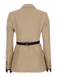 Max Mara Women 'Fionda' Beige Linen Jacket With Notched Revers And Adjustable Waist Belt Woman