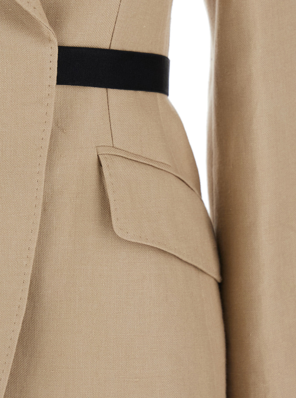 Max Mara Women 'Fionda' Beige Linen Jacket With Notched Revers And Adjustable Waist Belt Woman