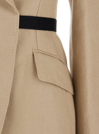 Max Mara Women 'Fionda' Beige Linen Jacket With Notched Revers And Adjustable Waist Belt Woman