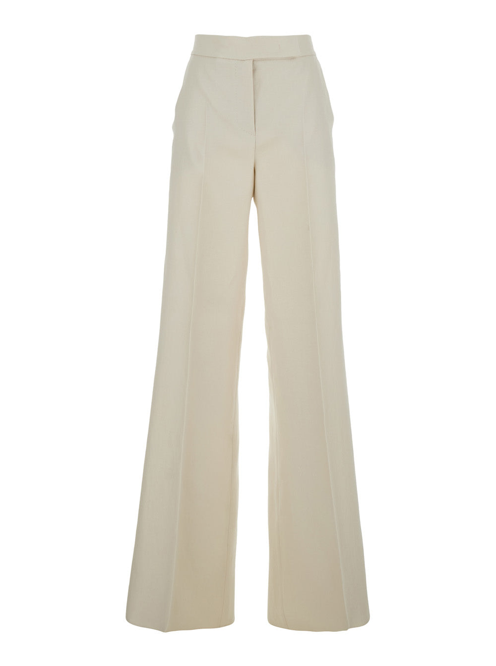 Max Mara Women Beige High-Waisted Linen Pants For Women