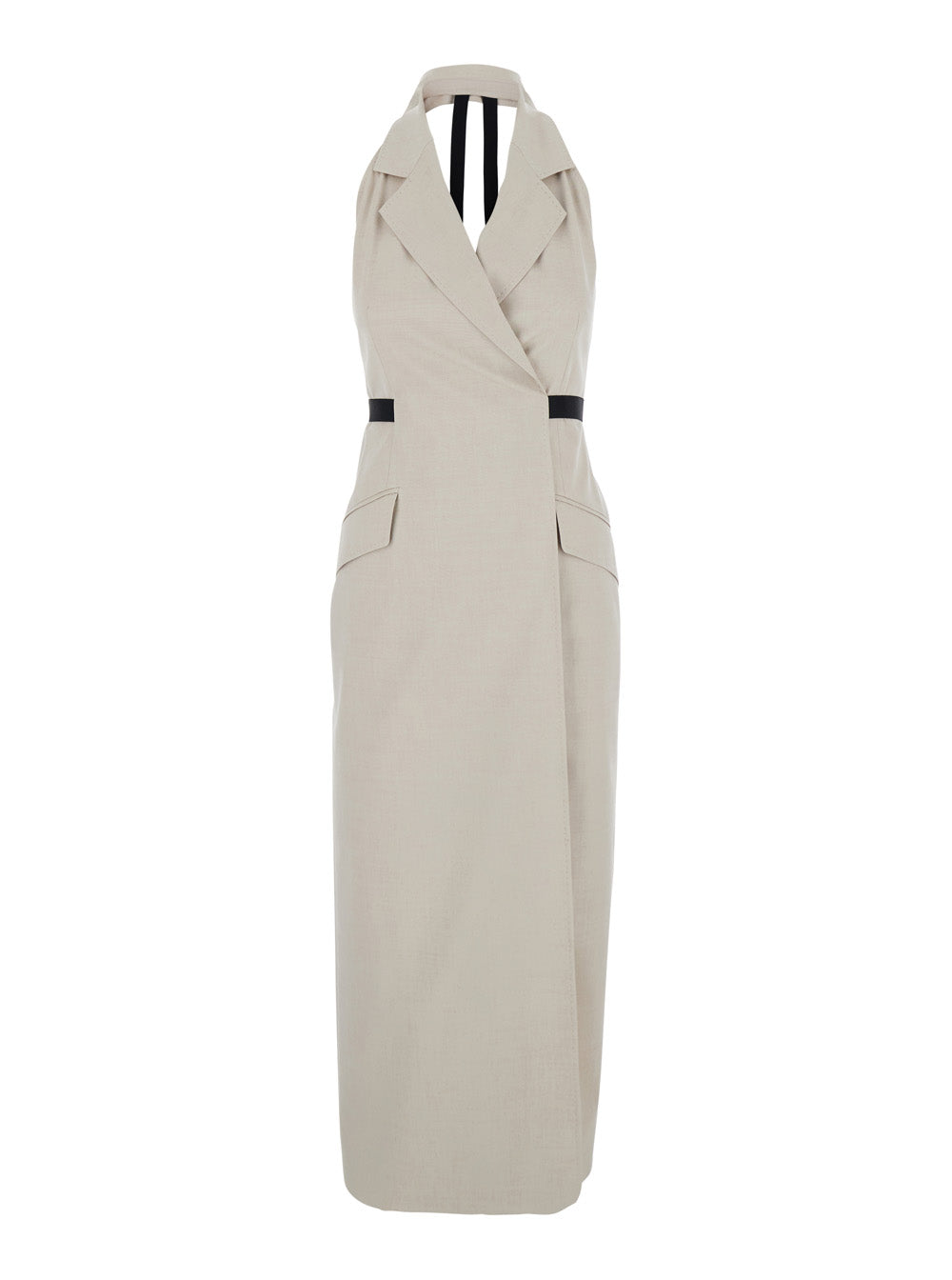 Max Mara Women Beige Dress With Notched Revers And Open Back In Blend Cotton And Virgin Wool Woman