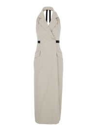 Max Mara Women Beige Dress With Notched Revers And Open Back In Blend Cotton And Virgin Wool Woman