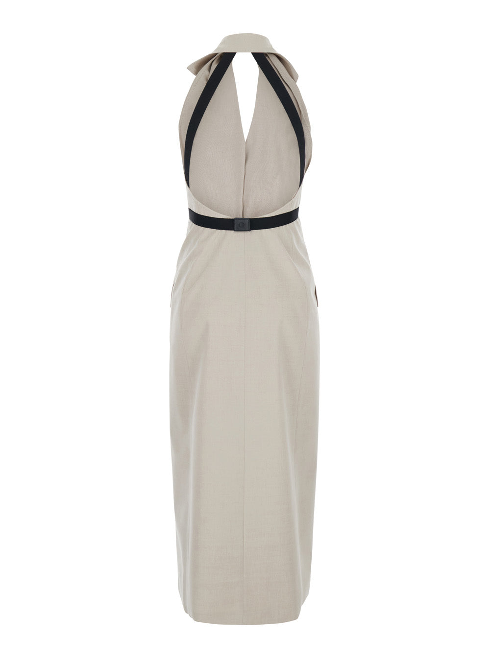 Max Mara Women Beige Dress With Notched Revers And Open Back In Blend Cotton And Virgin Wool Woman