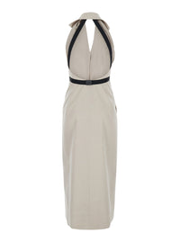 Max Mara Women Beige Dress With Notched Revers And Open Back In Blend Cotton And Virgin Wool Woman