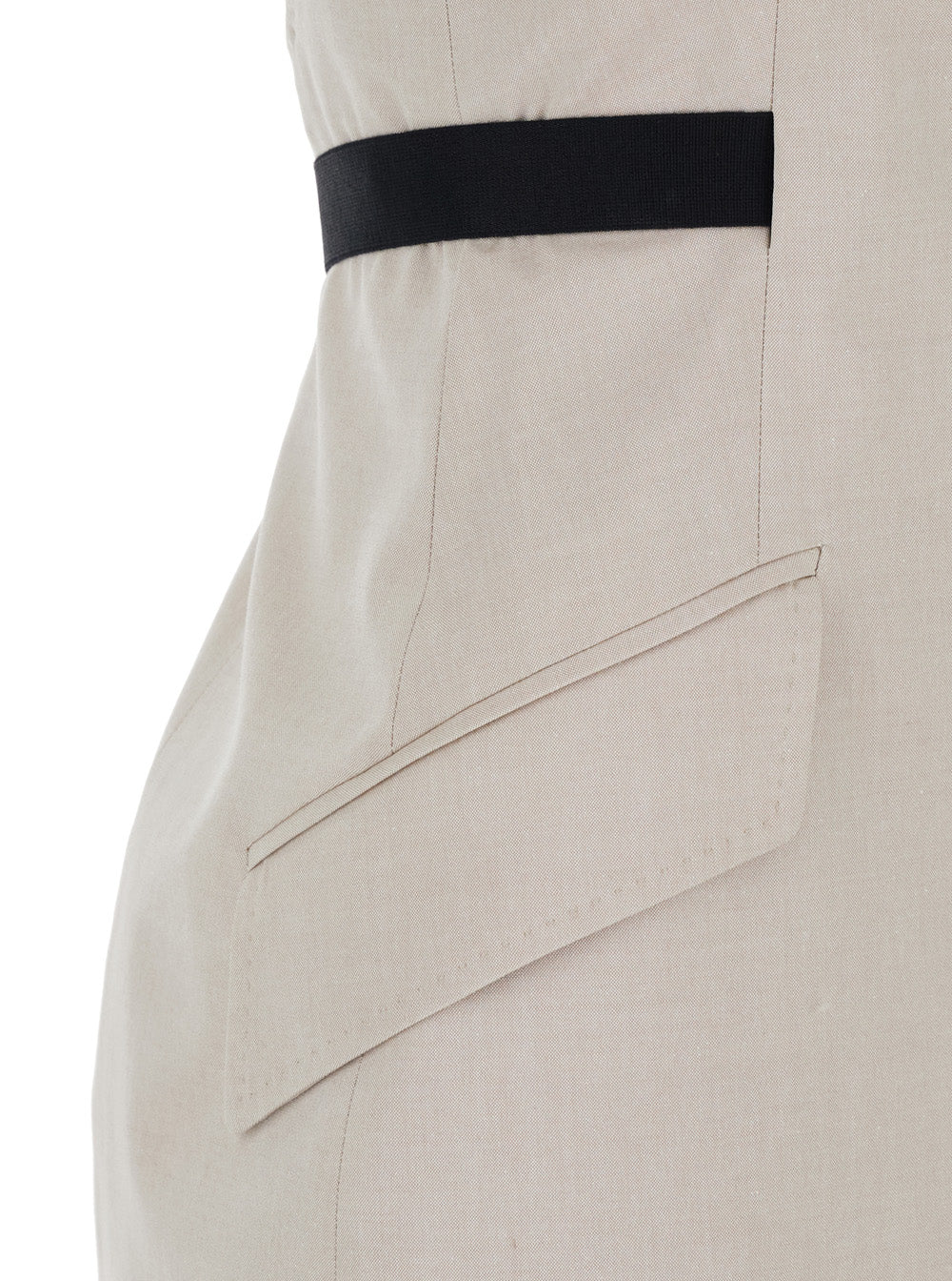Max Mara Women Beige Dress With Notched Revers And Open Back In Blend Cotton And Virgin Wool Woman