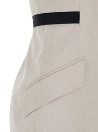 Max Mara Women Beige Dress With Notched Revers And Open Back In Blend Cotton And Virgin Wool Woman