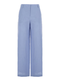 Leplain Women Light-Blue Linen Trousers With Wide Leg Woman